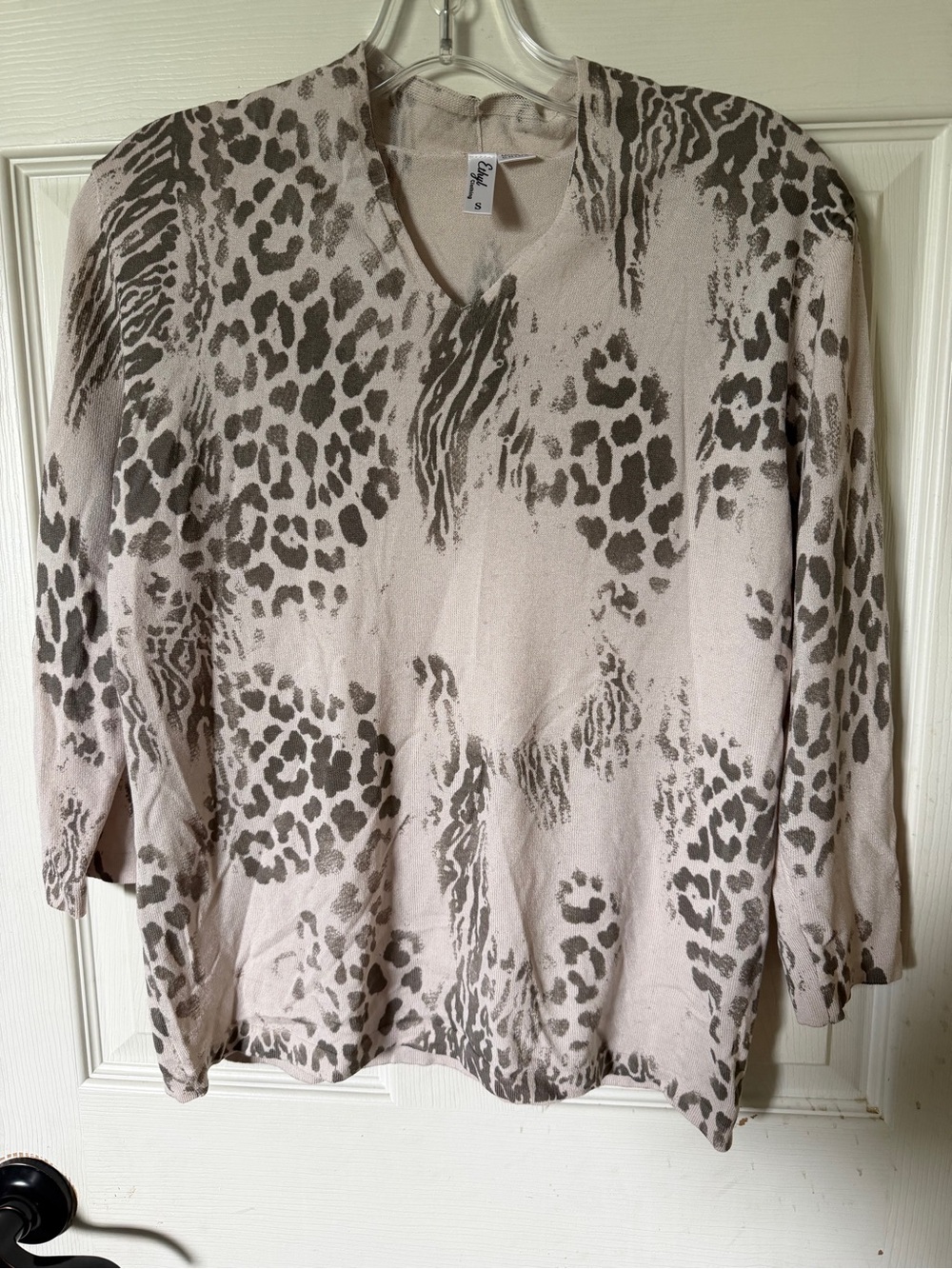 Ethyl Clothing Taupe and Beige Animal-Print V-Neck Tunic